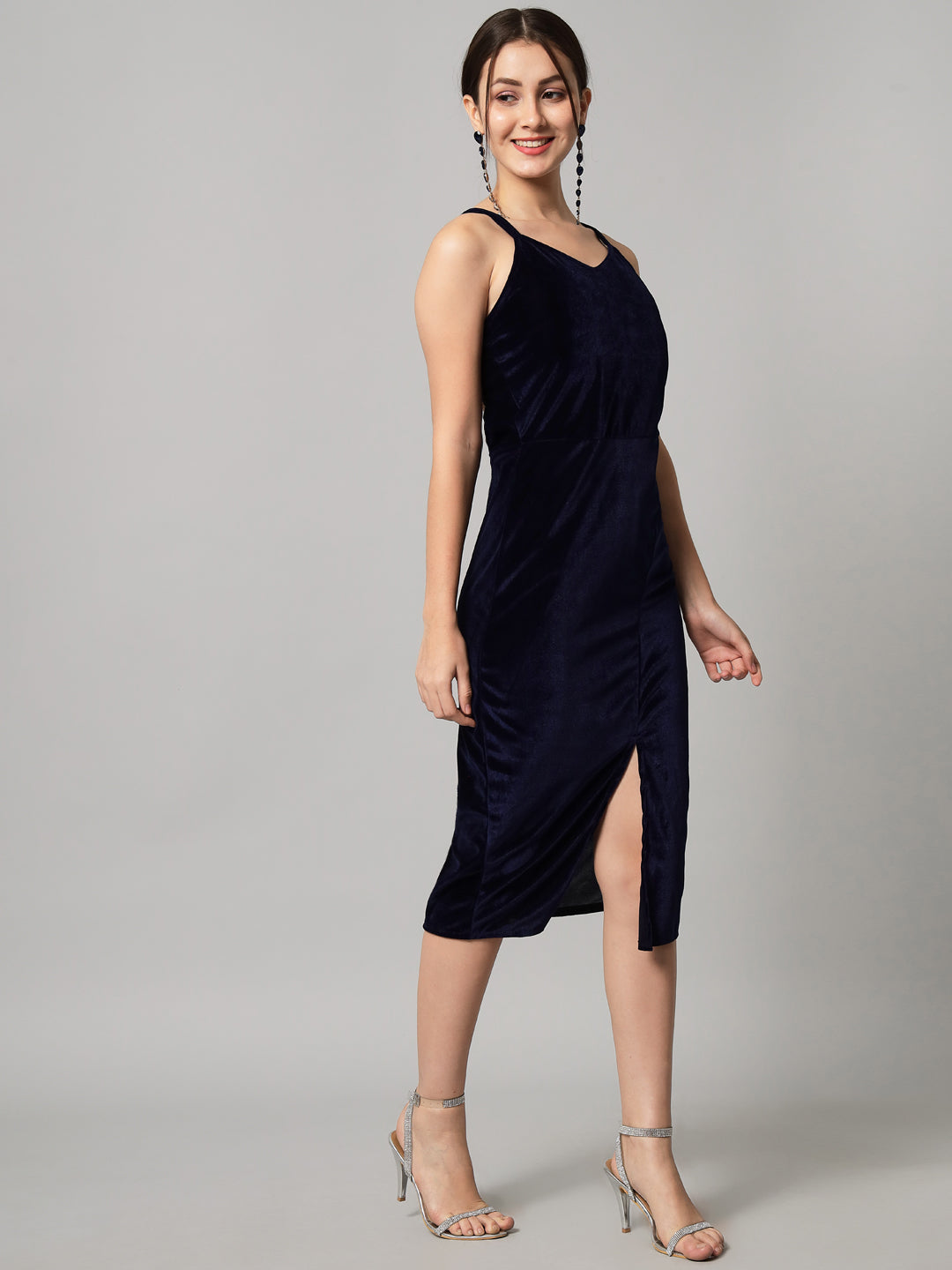 Flattering Cut Sleeveless Bodycon Party Dress Navy Blue