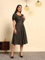 Black Gold Shimmer Fit & Flare Midi Dress