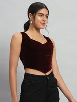 Velvet Sleeveless Readymade Party Blouse Maroon