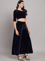 One Sleeve Crop Top with Palazzo Party Co-Ord Set Navy Blue