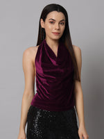 Halter Neck Top Velvet Sleeveless Party Outfit Black