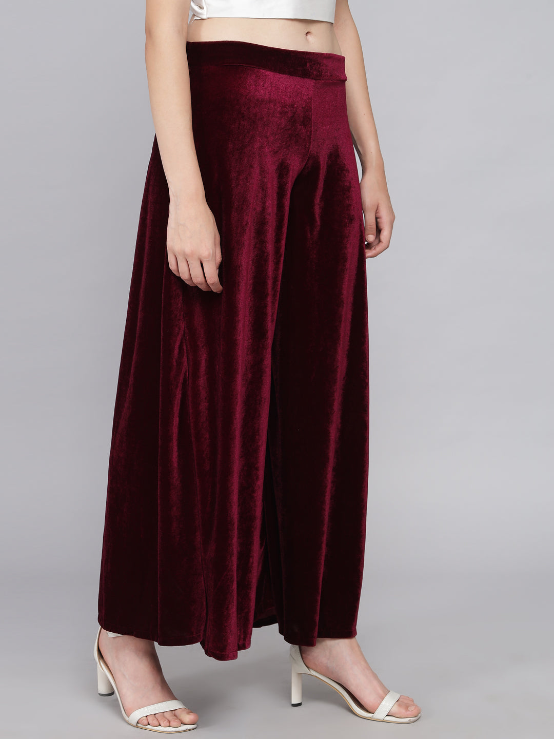 Women Velvet Wide Leg Palazzos Wine