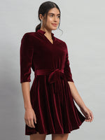 A-Line Quarter Sleeves V-Neck Party Dress Maroon