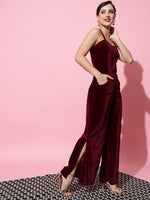 Shoulder Strap Sleeveless One Piece Party Jumpsuit Wine