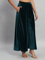 Women Velvet Wide Leg Palazzos Rama Green