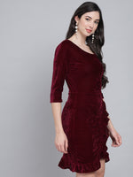 One Shoulder Bodycon Half sleeves Party Dress Wine