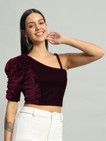 Readymade Blouse One Puff Sleeve Party Choli Wine