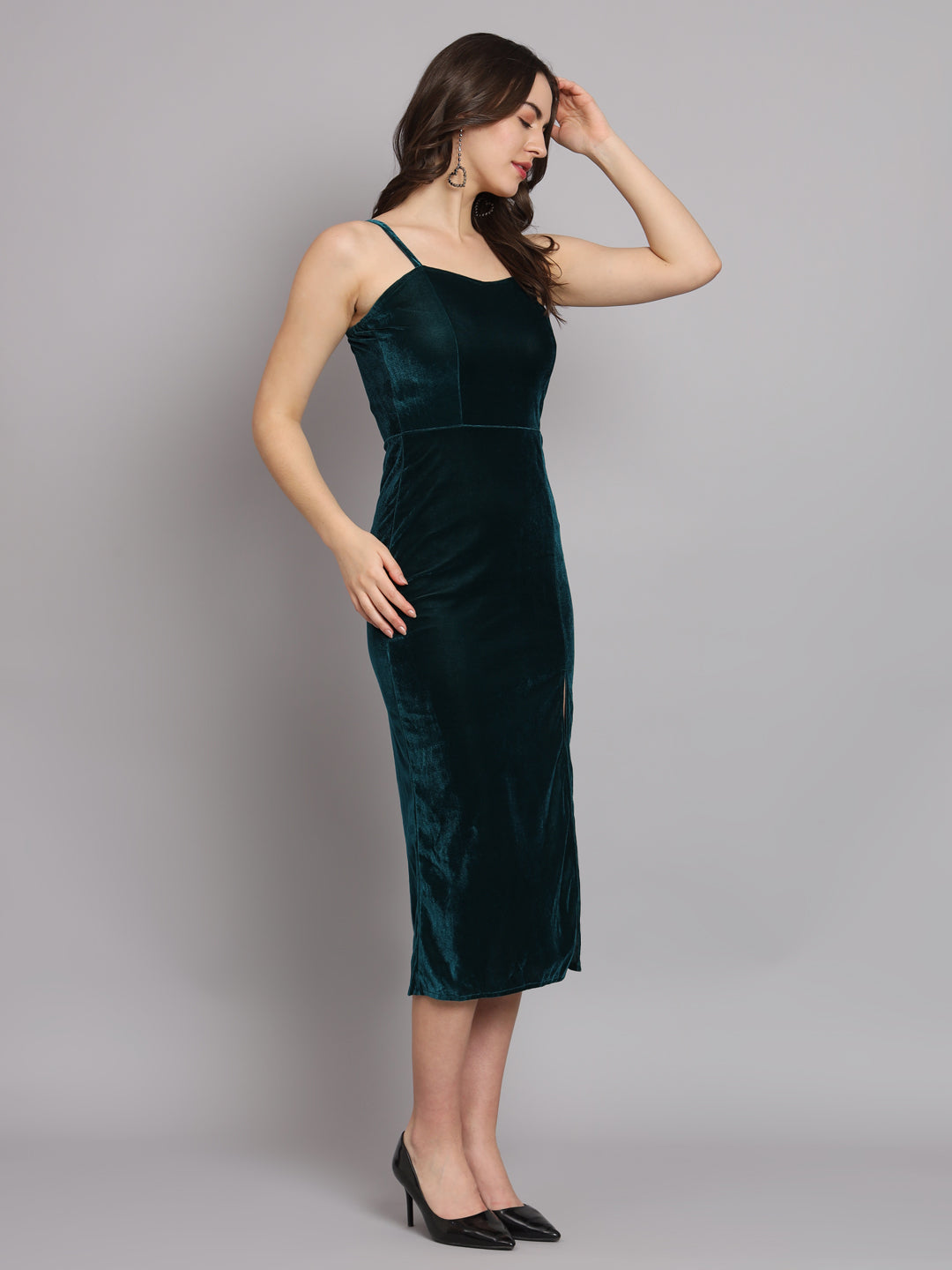 Maxi Sleeveless Velvet Square Neck Bodycon Dress Rama Green