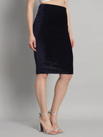 Back Slit nee Length Skirt for Women Navy Blue