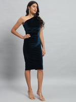 Back Slit Bodycon Party Dress One Shoulder Peacock blue