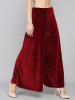 Women Velvet Wide Leg Palazzos Maroon