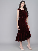 A-Line Ruffle Bottom Sleeveless Party Dress Maroon