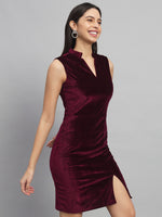 Mandarin Neck Sleeveless Bodycon Party Dress Maroon