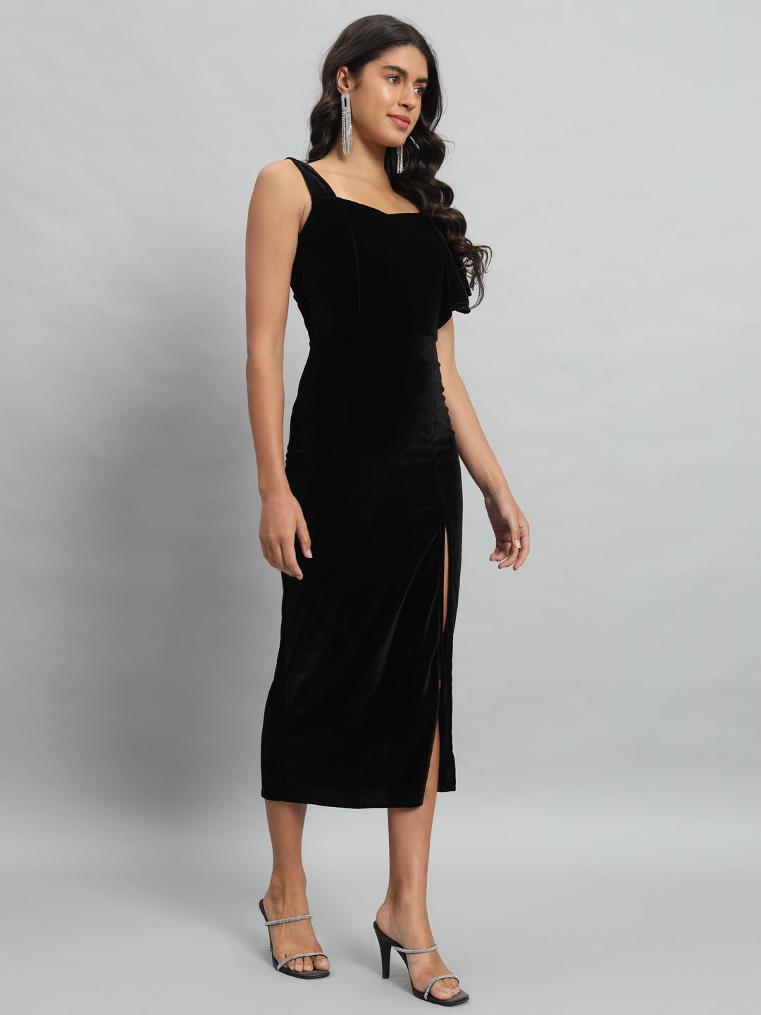 One Flared Sleeve Bodycon Party Dress Black