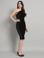 Back Slit Bodycon Party Dress One Shoulder Black