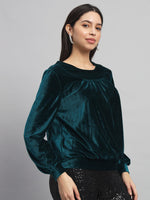 Round Neck Puff Sleeves Blouson Top Maroon