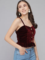 Hemline Ruffles Sleeveless Party Crop Top Maroon