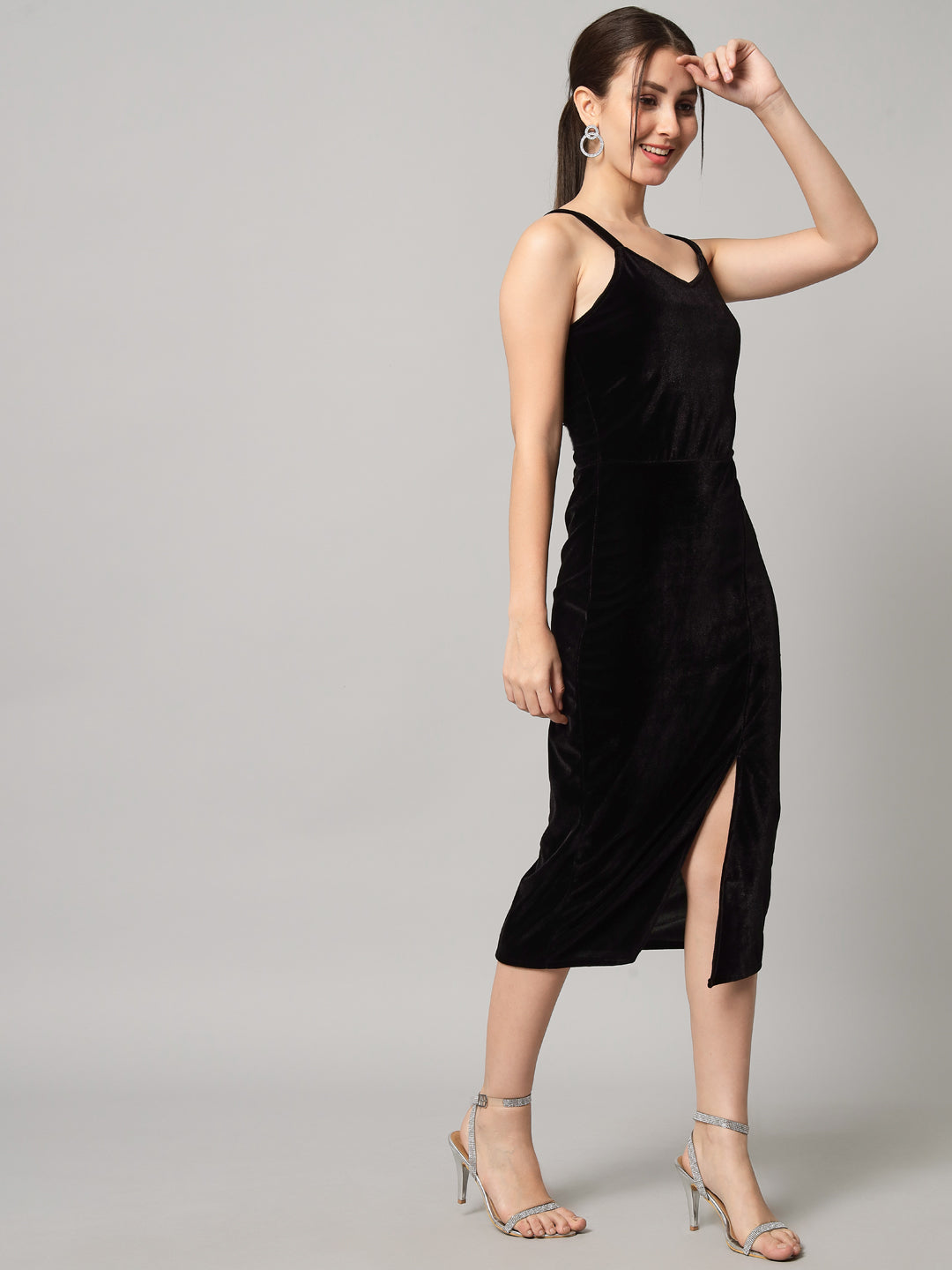 Flattering Cut Sleeveless Bodycon Party Dress Black