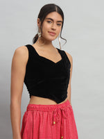 Velvet Sleeveless Readymade Party Blouse Black