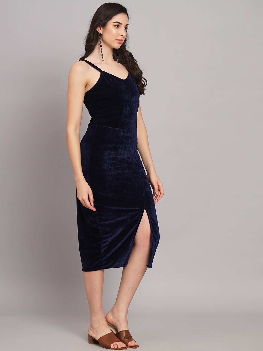 Flattering Cut Sleeveless Bodycon Party Dress Midnight Navy Blue