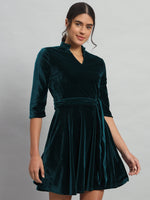 A-Line Quarter Sleeves V-Neck Party Dress Rama Green