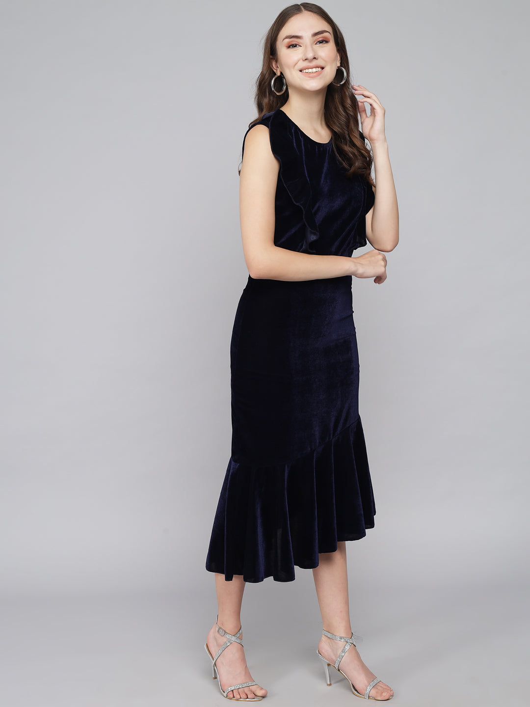 A-Line Ruffle Bottom Sleeveless Party Dress Navy Blue