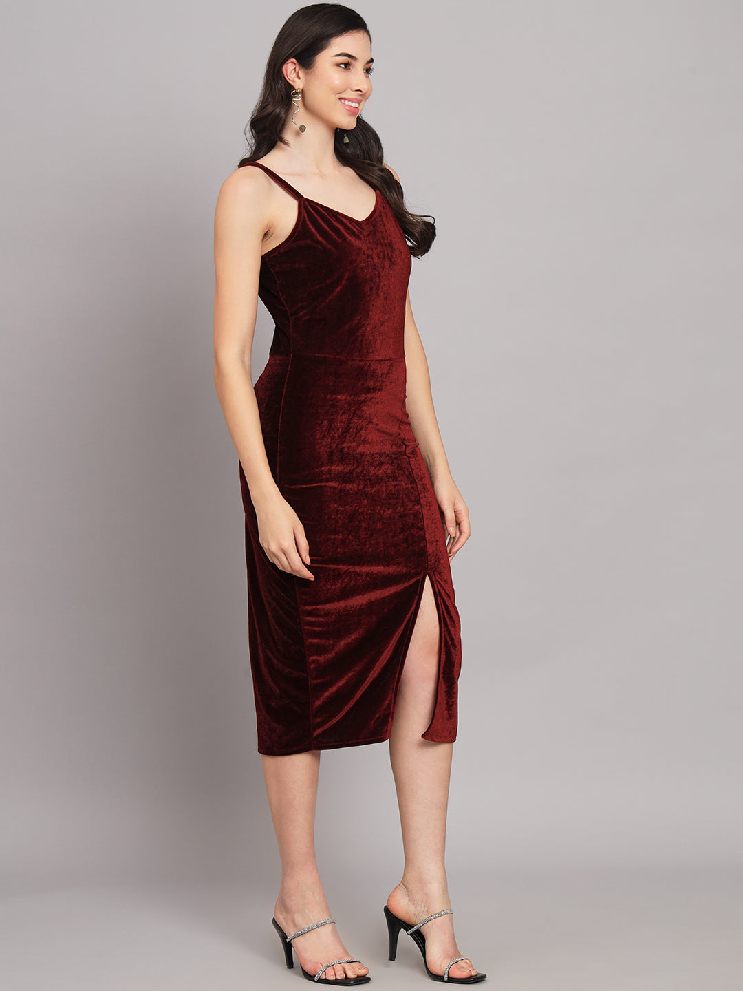 Flattering Cut Sleeveless Bodycon Party Dress Sporty Maroon