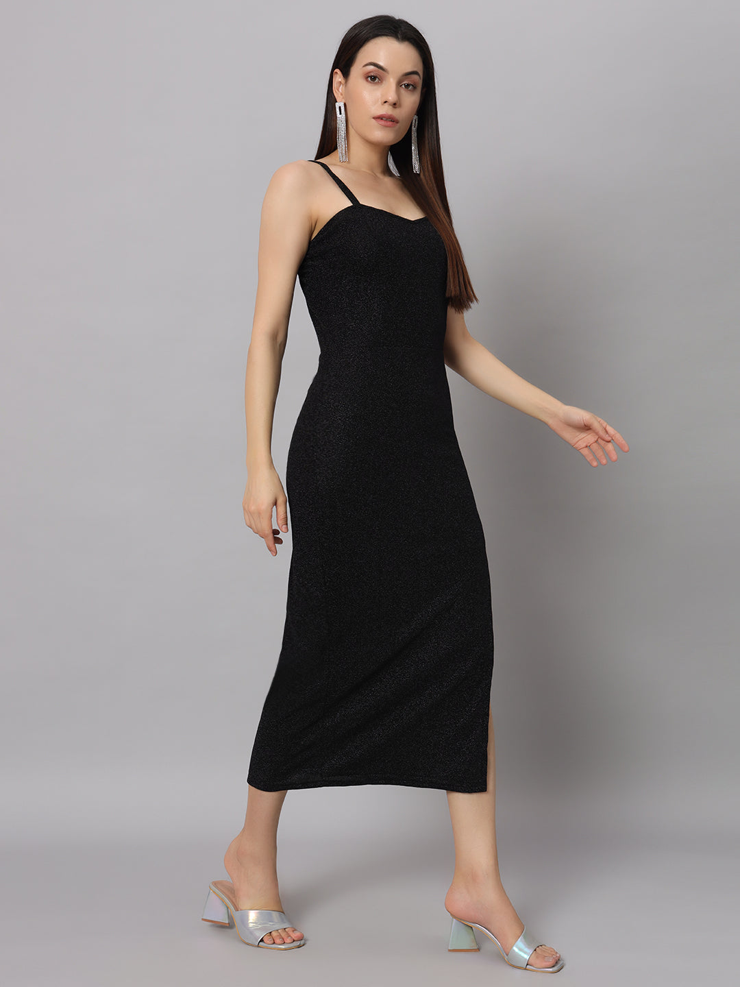 Lycra Sleeveless Maxi Party Dress Bodycon Black