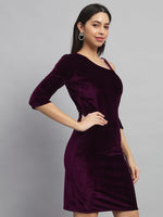 Velvet One Cold Shoulder Bodycon Party Dress Maroon