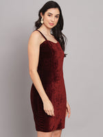 Shoulder Strap Sleeveless Bodycon Party Dress Maroon