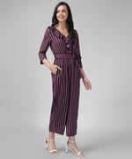 Crepe Quarter Sleeves V-Neck Stylish One Piece Party Jumpsuit