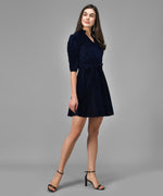 A-Line Quarter Sleeves V-Neck Party Dress Navy Blue