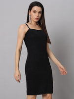 Shiny Lycra Sleeveless Bodycon Party Black Dress