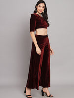 One Sleeve Crop Top with Palazzo Party Co-Ord Set Maroon