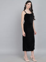 Maxi Sleeveless Velvet Square Neck Bodycon Dress Black