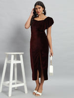 Shoulder Straps Velvet Ruffles Bodycon Midi Dress
