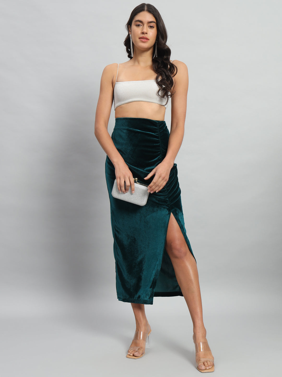 Ankle Length Long Ruched Party Skirt Rama Green