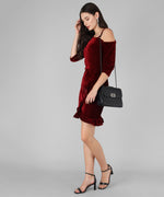 One Shoulder Bodycon Half sleeves Party Dress Maroon