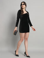 Asymmetrical Neckline & Detachable Sleeve Design Velvet Co-Ord Dress
