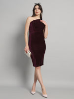 Back Slit Bodycon Party Dress One Shoulder Wine