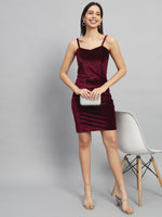 Shoulder Strap Sleeveless Bodycon Party Dress Sporty Maroon