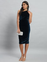 Back Slit Bodycon Party Dress One Shoulder Peacock blue