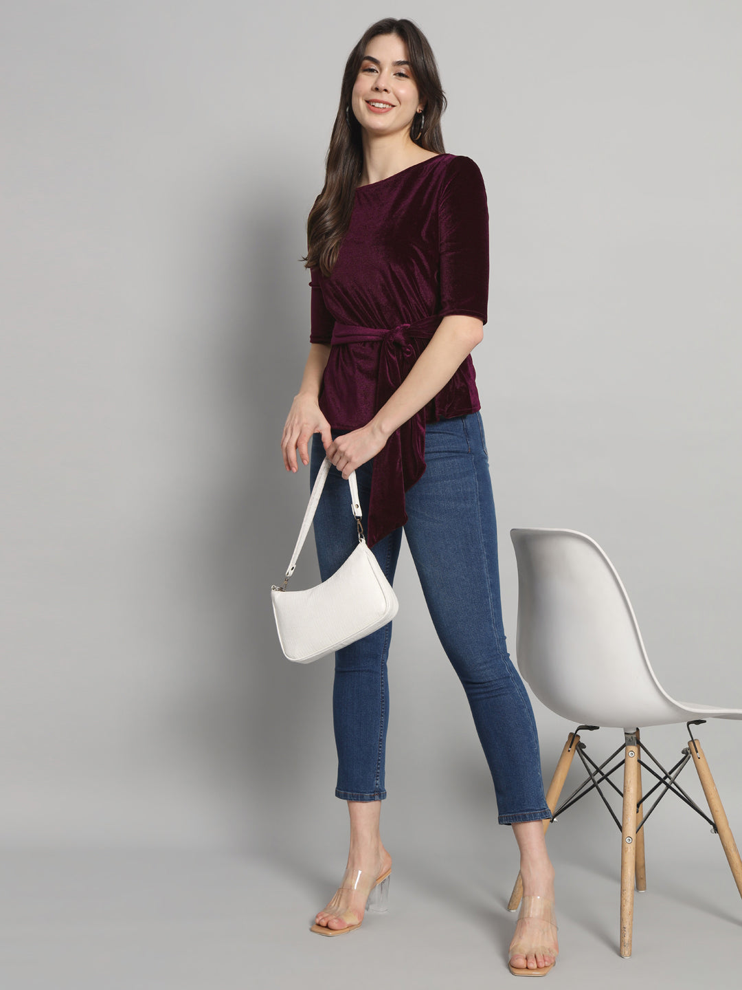 Velvet Tie-Up Peplum Top for Women