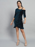 One Shoulder Bodycon Half sleeves Party Dress Peacock Blue