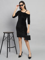 Velvet One Cold Shoulder Bodycon Party Dress Black