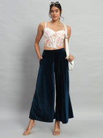 Wide Bottoms Stylish Palazzo Pants Party Trousers Peacock Blue