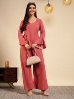 Flared Sleeve Top & Wide-Leg Pants Co-ord Set