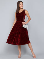 V-Neck Velvet Fit & Flare Midi Dress