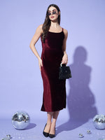 Vaararo Velvet Sleeveless Maxi Dress for Women | Front Cut-Out and Strappy Back Detailing