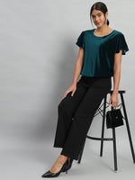 Short Sleeves Ruffles Stylish Party Top Rama Green